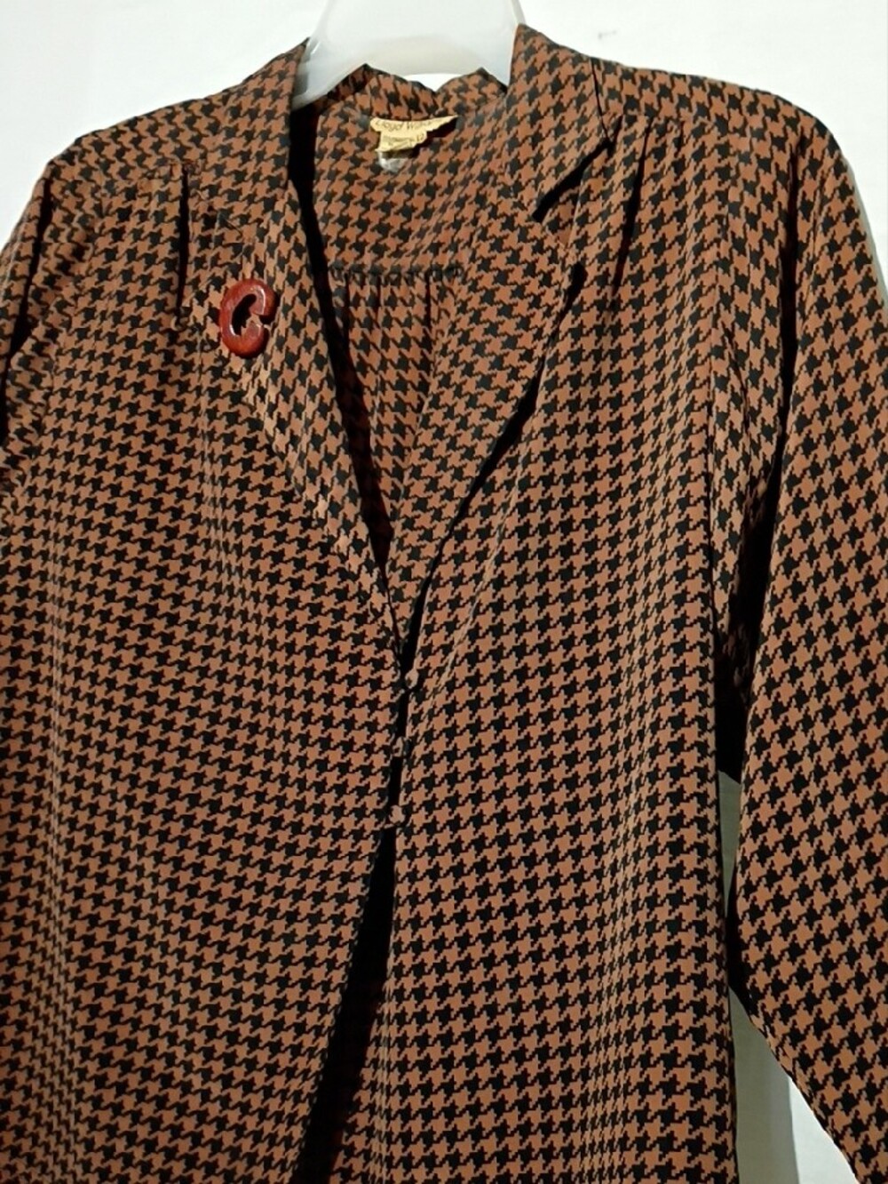 Vintage Tailored Houndstooth Blouse, Oversized, Covered Buttons, Sz 12, NWOT - Picture 3 of 12